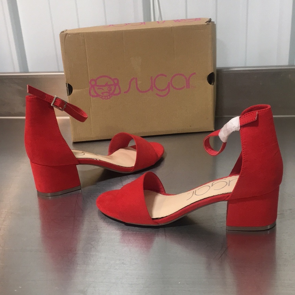 Sugar Women's Red Ankle-Strap Block Heel‎ Sandals